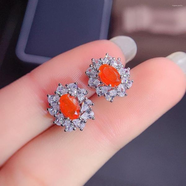 Boucles d'oreilles à tige pierres précieuses naturelles en argent Sterling Orange opale de feu femmes pour fiançailles mariage cadeau de fête d'anniversaire