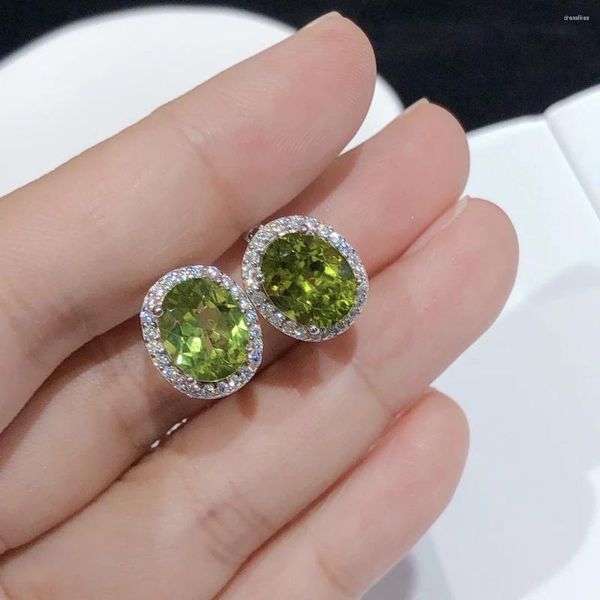 Pendientes de tuerca con piedras preciosas de peridoto auténticas naturales, joyería con forma ovalada de Plata de Ley 925 para mujer, regalo al por mayor