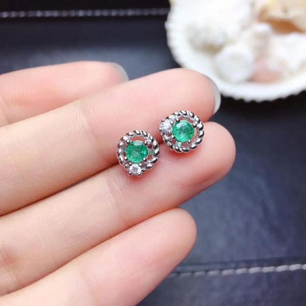 Pendientes de tuerca con piedras preciosas de Esmeralda verde Natural, joyería fina elegante y encantadora, pequeña y redonda S925, regalo de plata para niña