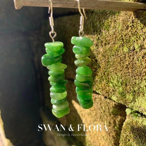 Pendientes de tuerca de Jade verde Natural para mujer, Plata de Ley 925, joyería de regalo, cuentas de Chip hechas a mano, moda fina