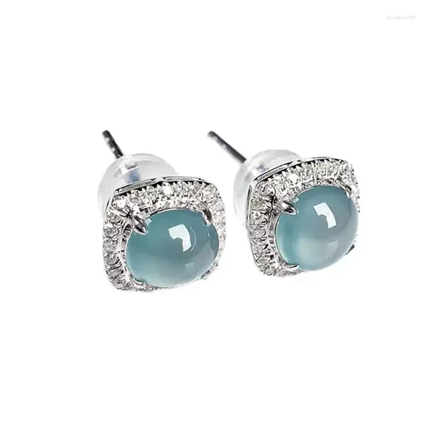 Boucles d'oreilles en calcédoine bleue glacée naturelle, carrées transparentes exquises pour femmes, bijoux de fiançailles, cadeau de mariage