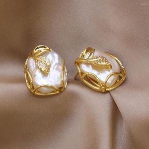 Boucles d'oreilles clou naturel irrégulier carré baroque perle breloque bijoux pour femmes clous d'oreille fête mariage accessoires cadeau