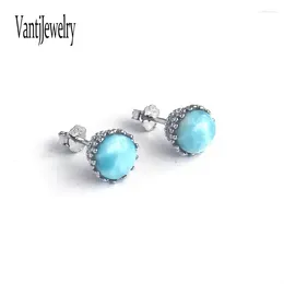 Boucles d'oreilles Stud Natural Larimar Sterling 925 Silver Gemstone 6 mm Bijoux fin pour femme Boîte cadeau d'anniversaire de fête de mariage femme