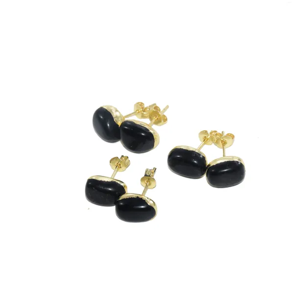 Pendientes de tuerca Obsidiana Natural para mujer 2023 chapado en oro negro estilo bisel joyería Vintage gema piedra mujer como regalo