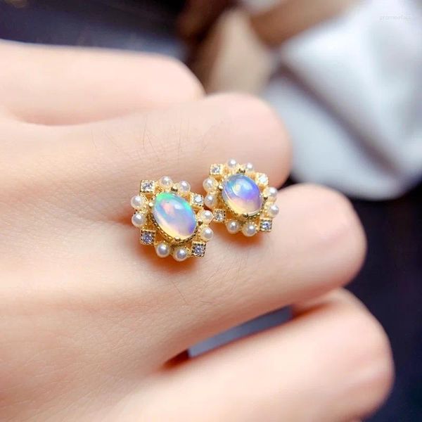 Boucles d'oreilles à clous en opale naturelle, en argent 925, pierres précieuses de mariage, bijoux Sterling pour femmes