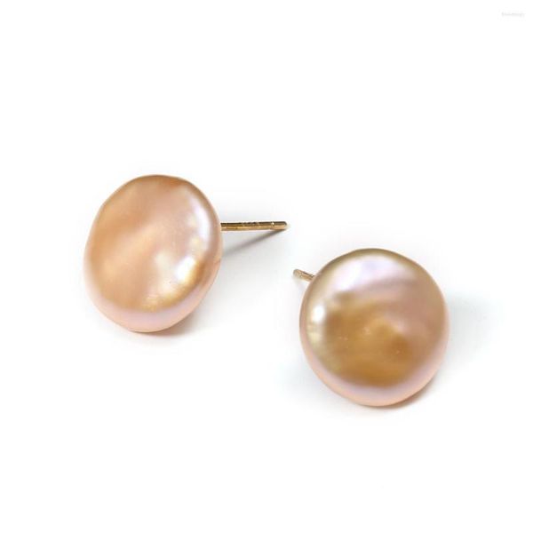 Pendientes de botón Perla natural Perla Forma redonda Naranja cultivada Agua dulce Barroco Para joyería Mujer Regalo 12x12mm