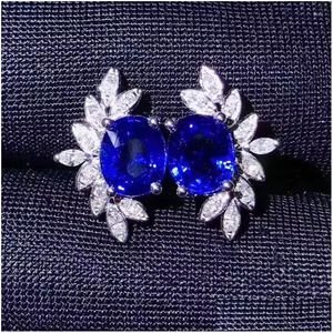 Stud -oorbellen Natural Blue Sapphire Luxury Earring 925 Sterling Sier Fine Jewelry 0.5ct 2pcs edelsteen J2080401 Drop levering ot5ju