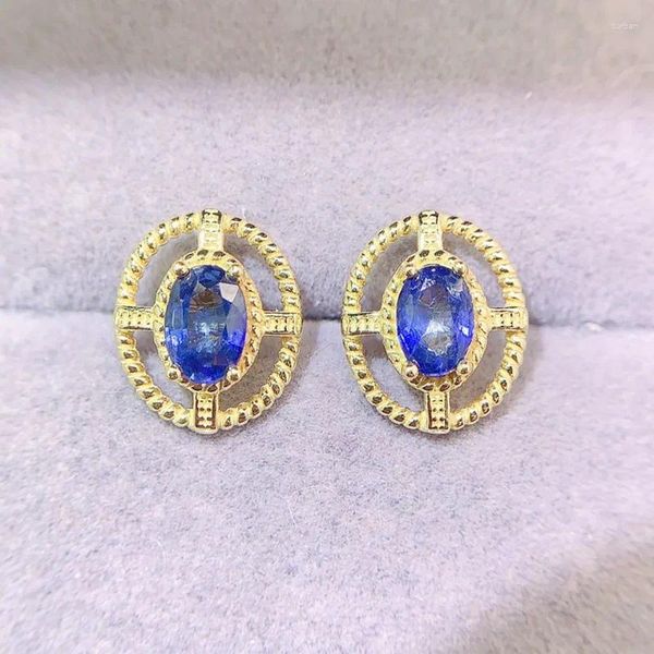 Boucles d'oreilles étalons réel saphir bleu saphir Style ovale 4 6 mm 0,6ct 2pcs Gemstone 925 Bijoux fin en argent sterling l243128