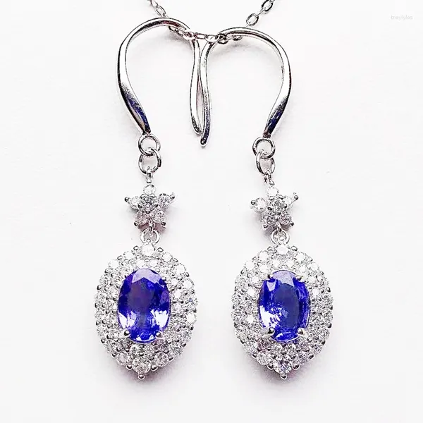Boucles d'oreilles à tige en Tanzanite bleue véritable naturelle, boucles d'oreilles de luxe, 5 7mm, 0,9 ct, 2 pièces de pierres précieuses en argent Sterling 925, bijoux fins X219128