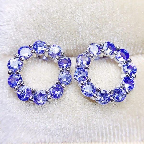 Boucles d'oreilles Naturel véritable bleu Tanzanite boucle d'oreille cercle Style 3 3mm 0.15ct 20 pièces pierre précieuse 925 argent Sterling bijoux fins L243234