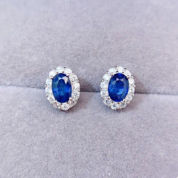 Boucles d'oreilles Natural Real Blue jaune saphir Boucle d'oreille Style ovale 4 6 mm 0,6ct 2pcs Gemstone 925 Silver Silver Bijoux L243132