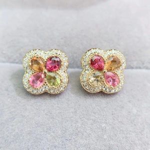 Boucles d'oreilles en Tourmaline naturelle et colorée, Style fleur, argent Sterling 925, 0,15 ct, 10 pièces, pierres précieuses L2312284