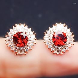 Stud -oorbellen natuurlijke echte granaat luxe oorrel 6 6mm 1ct 2pcs edelsteen 925 Sterling zilveren fijne sieraden voor mannen of vrouwen x219179