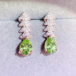 Boucles d'oreilles étalon naturel réel péridot peridot topaze de boucle d'oreille style 5 7 mm 0,8ct 2pcs Gemstone 925 Bijoux fin en argent sterling l24329