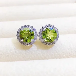 Pendientes de tuerca Pendiente redondo de peridoto real natural 8 8 mm 2 quilates 2 piezas Piedra preciosa Plata de ley 925 Joyería fina para hombres o mujeres X227315