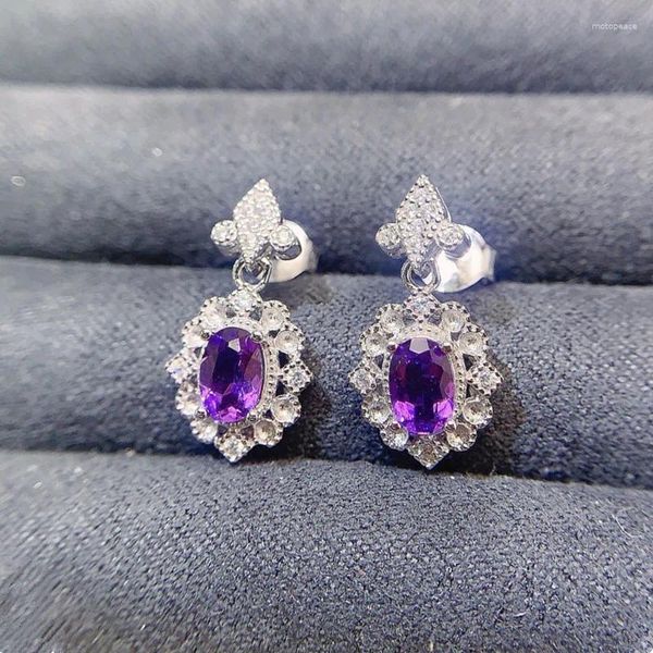 Boucles d'oreilles Natural Real Real Purple Amethyst Earge Flower Style 4 6 mm 0,5ct 2pcs Gemstone 925 STERLING Silver Fine Jewelry L243170