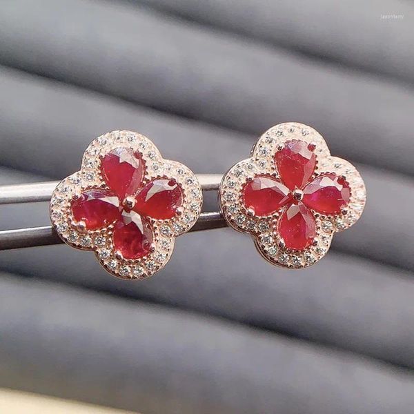 Pendientes de tuerca, pendiente de rubí rojo auténtico Natural, estilo de flor de 3, 4mm, 0,3 CT, 8 Uds., joyería fina de Plata de Ley 925 con piedras preciosas L24338