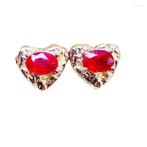 Boucles d'oreilles Natural Real Ruby Love Heart Style Oreille Boucle d'oreille 0.6CT 2PCS Gemstone 925 Bijoux fin en argent sterling T236158