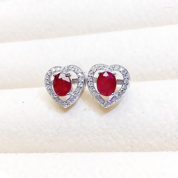 Stud Pendientes Natural Real Ruby Love Heart Style Pendiente 925 Sterling Silver 0.5ct 2pcs Gemstone Fine Jewelry X233222