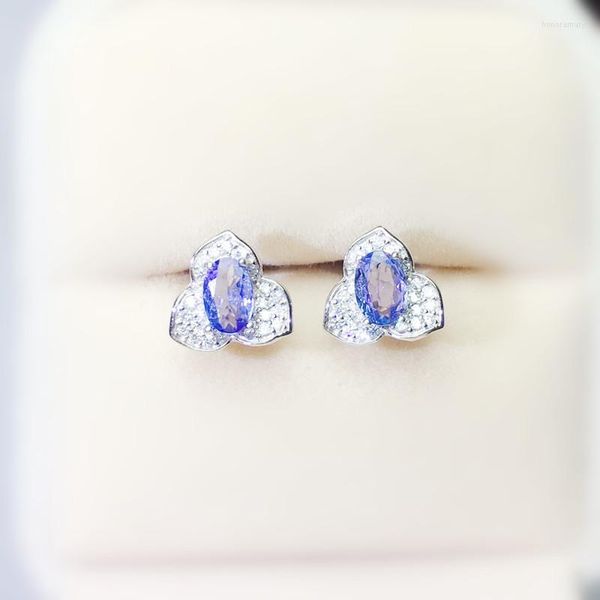 Boucles d'Oreilles Naturelles Réel Tanzanite Fleur Boucle D'oreille 4 6mm 0.5ct 2pcs Gemstone 925 Sterling Silver Fine Jewelry Pour Hommes Ou Femmes X219121