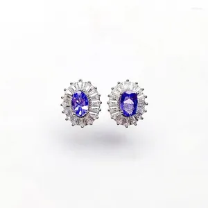 Stud Oorbellen Natuurlijke Echte Tanzanite Luxe Oorbel 4.6mm 0.5ct 2 stuks Edelsteen 925 Sterling Zilver Fijne sieraden voor mannen of vrouwen X219112