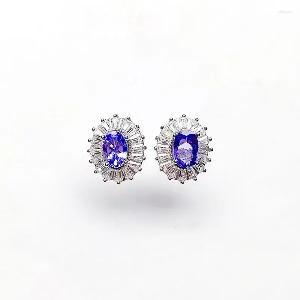 Pendientes de tuerca Pendiente de lujo de tanzanita real natural 4/6 mm 0.5ct 2 piezas Piedra preciosa Plata de ley 925 Joyería fina para hombres o mujeres X219112