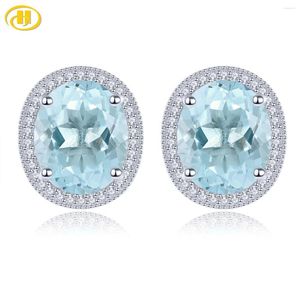 Boucles d'oreilles étalon naturalités bleu topaze en argent sterling boucles d'oreille 11,6 carats authentique gemone classique style luxe s925 bijoux cadeaux