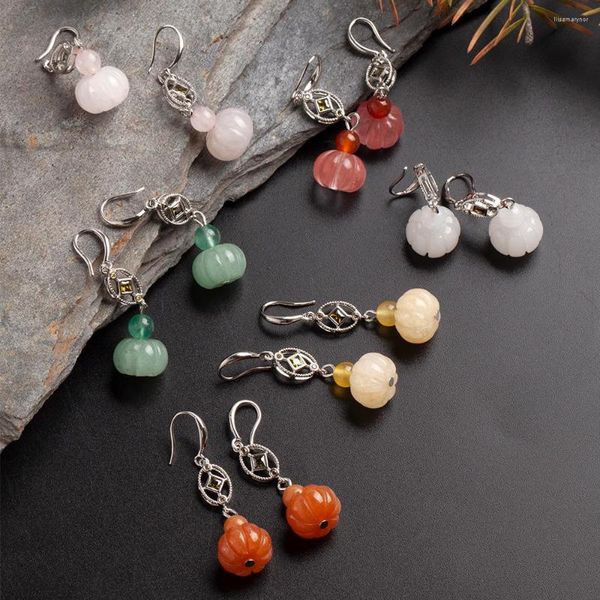 Pendientes de tuerca tallada en piedra Natural Mini calabaza pequeña gota de piedra preciosa de ágata de cristal con gemas negras para mujer regalo de fiesta E519