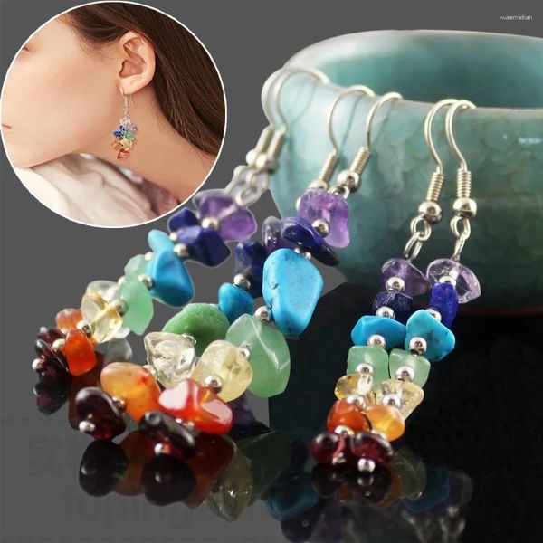 Boucles d'oreilles Stud Natural Stone Gravel Beads 7 Chakra Long Fringed State Drop pour femmes Reiki Guérison Bijoux Gift