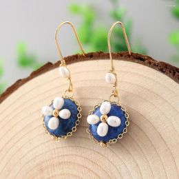 Boucles d'oreilles en pierre naturelle Lapis, véritable perle baroque pour femmes, bijoux de luxe légers en Aventurine verte faits à la main