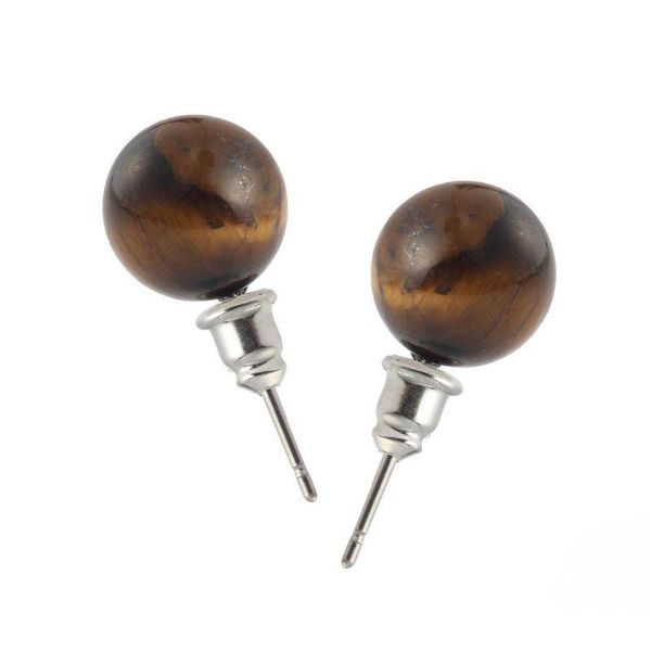 Aretes de tuerca Piedra natural Ojo de tigre Ópalo Cuentas de bola Joyas Unisex