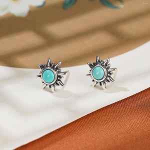 Stud -oorbellen natuursteen turquoise sieraden platte zonvorm 925 zilveren oorbel geschenken voor vrouwen