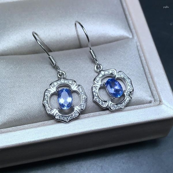 Pendientes de botón Tanzanita natural para mujer de oficina VVS Grado 925 Joyas de plata