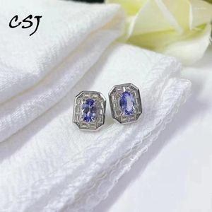 Boucles d'oreilles Stud Natural Tanzanite Sterling 925 Silver Gemstone 4 6 mm pour les femmes d'anniversaire de fête de mariage Bijoux à la mode