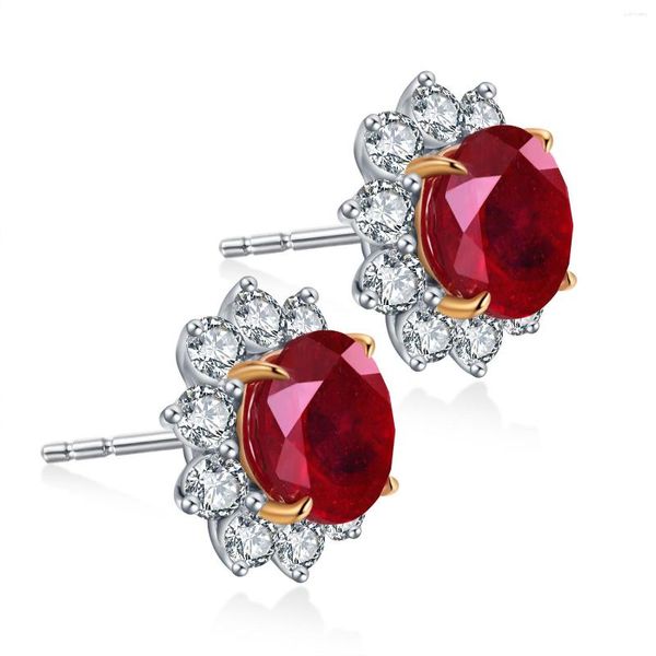 Pendientes de tuerca Tratamiento Natural Rubí 2023 Oro de 18 quilates 3.356ct 7 7 mm Rojo Redondo Rosa Corte Joyería de estilo de moda