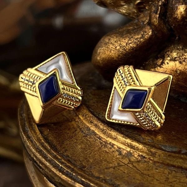 Pendientes De Botón Concha Blanca Natural Lapislázuli Piedra Azul Cristal Chapado En Oro S925 Pin Vintage Elegante Para Mujer