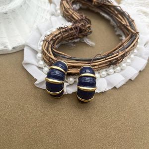 Boucles d'oreilles marine en forme de C, ligne métallique en émail, bijoux simples à la mode pour femmes