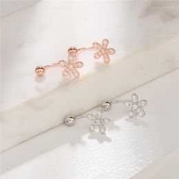 Stud -oorbellen NBSAMENG 925 Sterling Silver Rose Gold Color Flower Earring voor vrouwen Koreaanse mode sieraden bruiloftsfeest cadeau