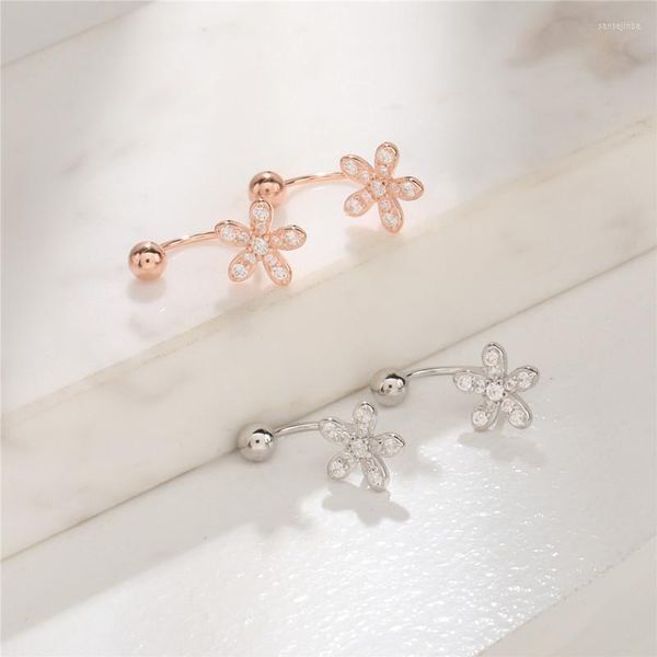 Pendientes de tuerca NBSAMENG, pendiente de flor de Color oro rosa de Plata de Ley 925 para mujer, joyería de moda coreana, regalo de fiesta de boda, gota