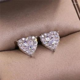 Boucles d'oreilles en cristal avec cœur en pierre CZ pour femmes, bijoux polyvalents à la mode, accessoires de Collocation quotidiens délicats pour filles