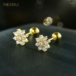 Oorknopjes Neixiu 925 Sterling Zilver Koreaans Eenvoudig Kristal Sneeuwvlok Dames Zoet en Romantisch 14K Verguld Sieraden Cadeau