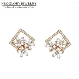 Stud -oorbellen Neoglory Charm CZ White Flowers In Squar for Women Elegant Gold Silver Color Wedding Party Bridal Sieraden Gift