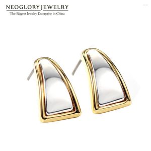 Stud -oorbellen Neoglory Classic Two Tone Small For Women Charm Luxe oor sieraden J Designer Groothandel 2023 Kerstcadeau FA