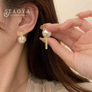 Boucles d'oreilles Niche Design Sense français élégant perle dos suspendu lettre feuille de métal gland mode bijoux accessoires pour femmes