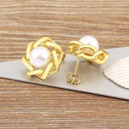 Boucles d'oreilles Nidin Ins mode 1 paire femmes à la mode couleur or oreille perle haute qualité géométrique Design créatif mariée