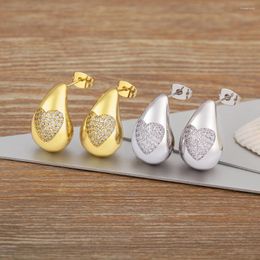 Stud -oorbellen Nidin glanzend hartpatroon Grote waterdruppel metaal voor vrouwen retro gladde dikke oor sieraden bruiloft geschenken