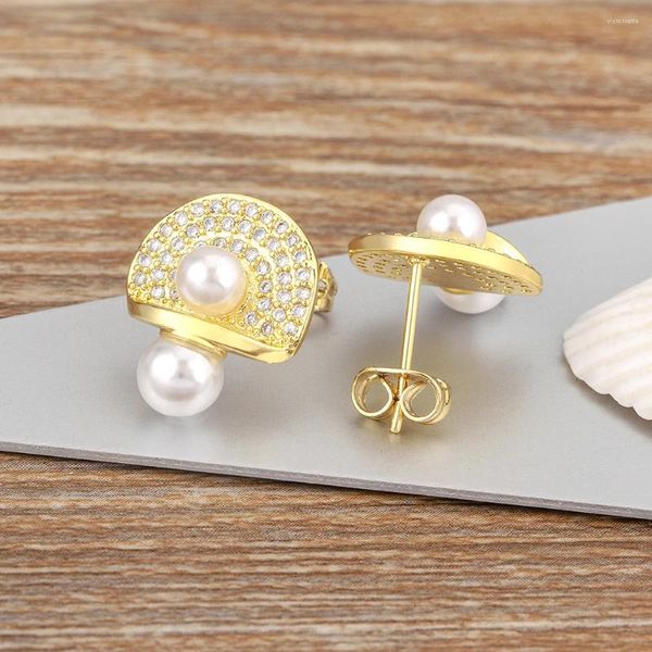 Boucles d'oreilles Nidin Top Quality Natural Natural Natural Pearl Gold / Silver Couleur mignon Forme de champignons pour femmes Accessoires de bijoux d'oreille