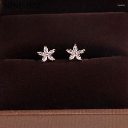 Boucles d'oreilles NINEJIZZ 925 en argent Sterling incrusté de cristal boucle d'oreille pour les femmes étoile à cinq branches Bling Zircon pierre bijoux
