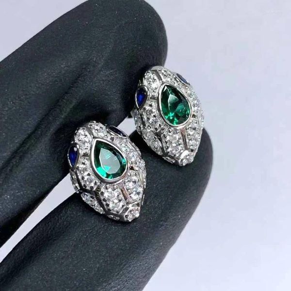 Boucles d'oreilles Noble Charm Simplicité Snack Design Zircon Bleu Vert Cristaux En Argent Sterling 925 Pour Les Femmes Bijoux Cadeaux De Mariage