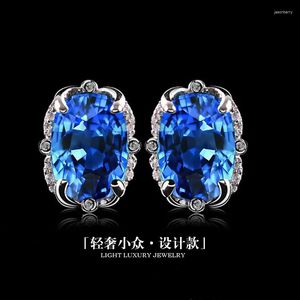 Boucles d'oreilles NY Fashion Trendy Sea Blue Treasure Crystal Ornements Brand Light Luxury Design Ventes directes d'usine